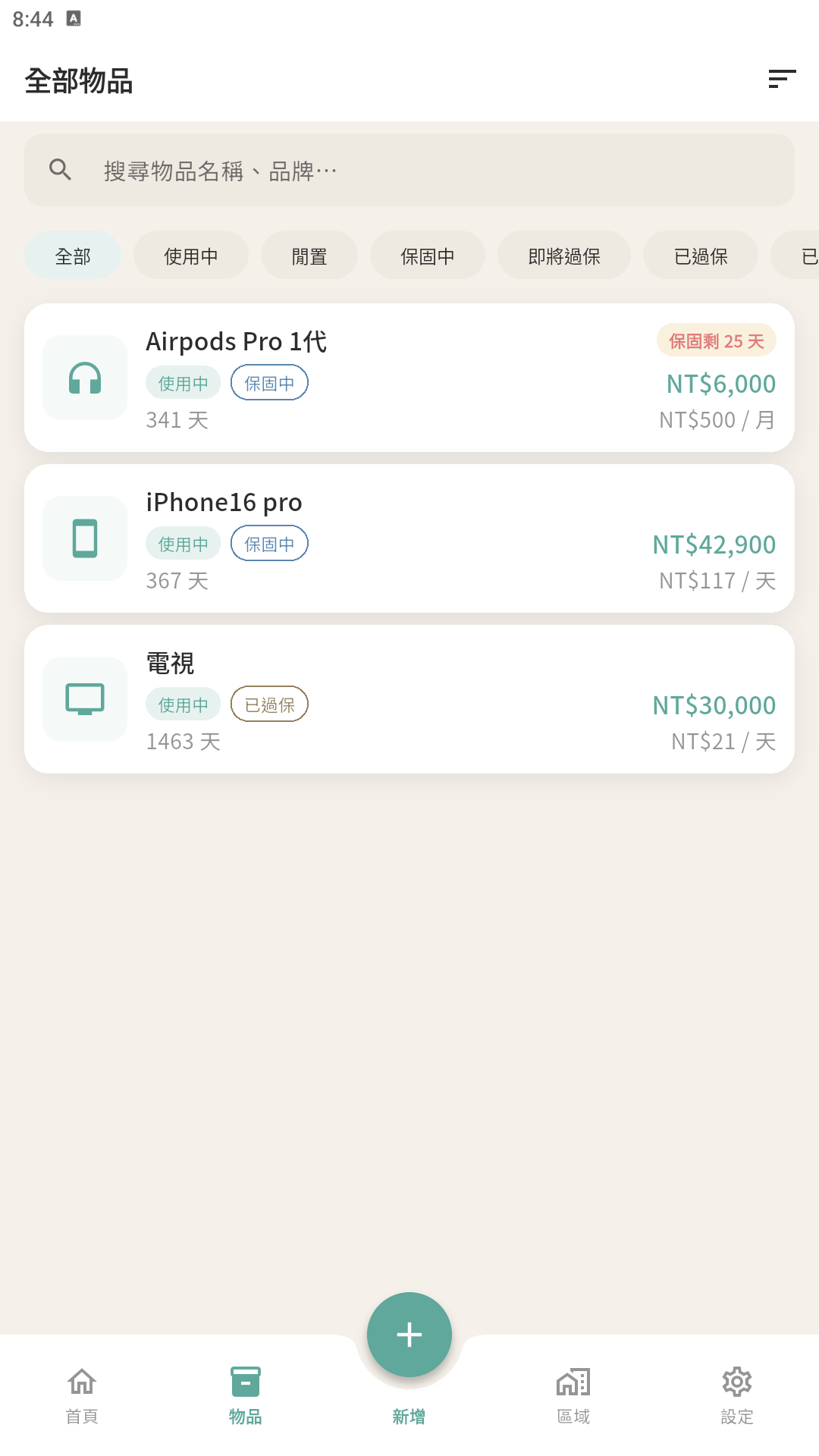 Items list